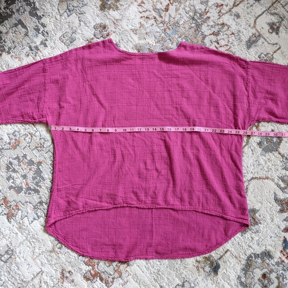 Fuschia EzzEWear Top Blouse 3/4 Sleeve Sz Large Made in Canada cotton barbiecore - Picture 5 of 7